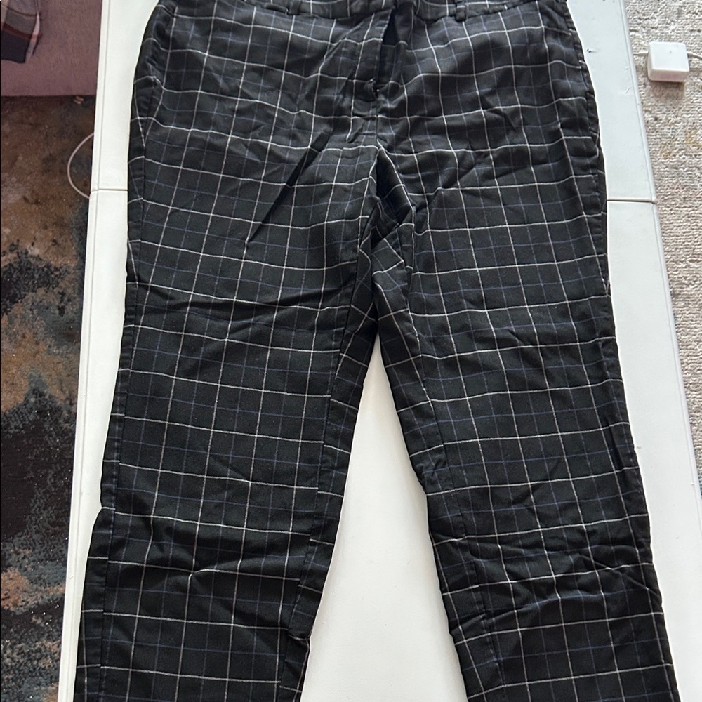 Lane Bryant Black/White/Blue Checkered Ankle Dress Pants